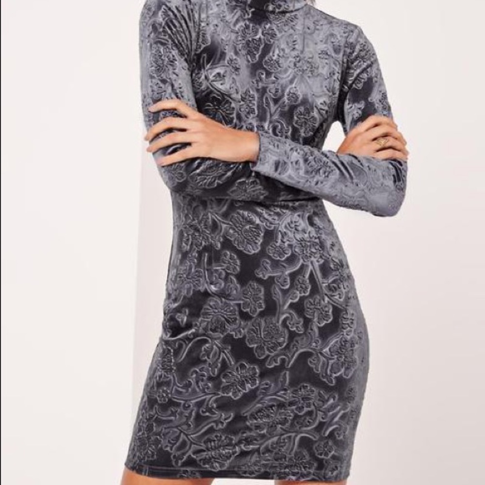 velvet high neck open back paisley print dress